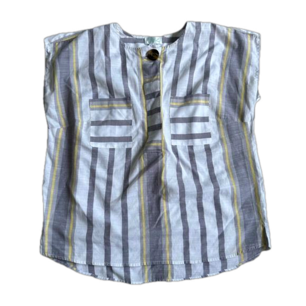 Women's Creation L Top, Size L, White & Gray Striped